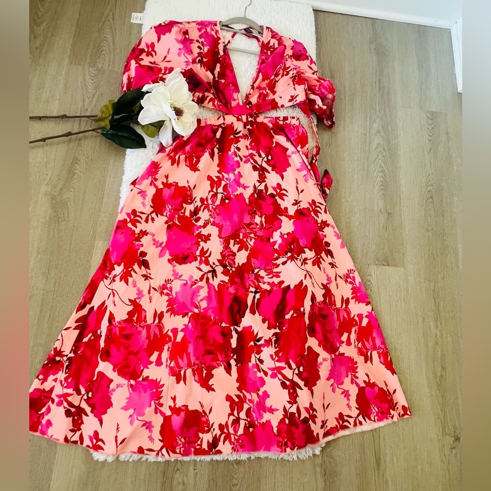 Floral Pink and Red Dress